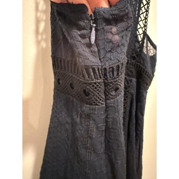 Free People Wherever You Go Mini Dress Size 4 Navy Blue Babydoll Lace Crochet - Picture 7 of 14